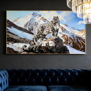 Décoration murale moderne Paysage de montagne enneigée Léopard Cadre doré Art islamique Indien Statue LED Peinture en porcelaine cristalline - Product Image 5