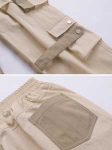 Pantalon cargo beige taille haute élastique respirant mi-lourd coupe droite jambe large multi-poches décontracté streetwear - Product Image 5
