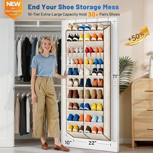 Organizador de Zapatos para Colgar Sobre la Puerta, con Capacidad para Más de 30 Pares, 10 Niveles, Tela Oxford Beige, para Almacenamiento en Armarios Detrás de la Puerta - Product Image 2