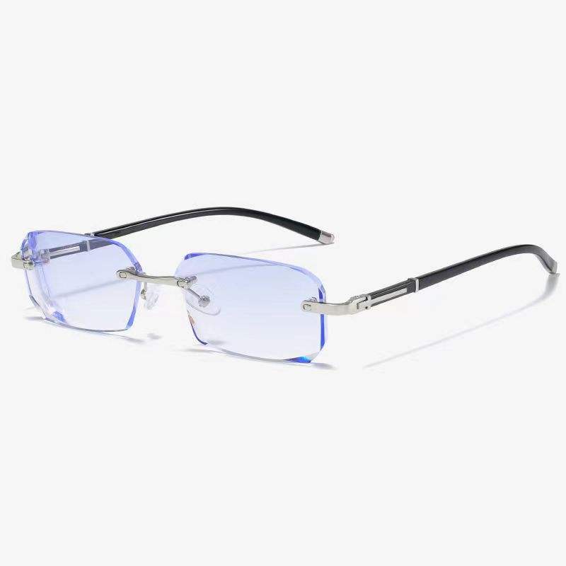 191 High Quality square Cut Rimless Presbyopia Metal Photochromic Lens Anti Blue Light Reading Glasses for Women Men