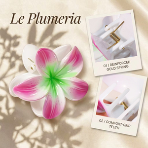 Pince à cheveux fleur de frangipanier 8 cm style Cottagecore, en résine brillante opaque, effet aérographe, plate, confortable, en plastique, pour fête - Product Image 3