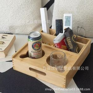 Plateau de rangement en bois avec porte-bouteille pour voiture, organiseur de collations portable - Product Image 2