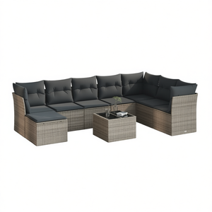 Ensemble de canapés de jardin modulaires en polyrotin gris, structure en acier, mobilier d'extérieur, 6 places, design contemporain - Product Image 1