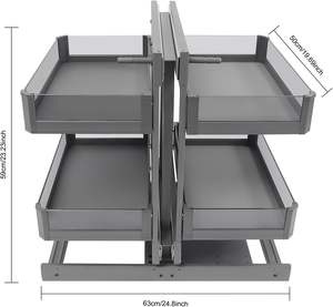 Gruwill Organisateur de rangement de cuisine d'angle aveugle à 2 niveaux coulissant gauche/droite 4 paniers réglables Mécanisme de fermeture en douceur Chrome Magic - Product Image 3