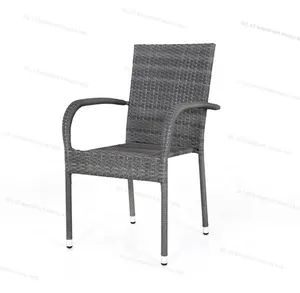 Modern restoran hasır sandalye dış mekan mobilyası Metal alüminyum poli hasır hintkamışı yemek sandalyesi
