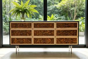 Hot Sale Luxury Burl Wood Veneer Sideboard 9 Drawer Storage Cabinet Polished Metal Legs Modern High-end Credenza for Living Room - Product Image 4