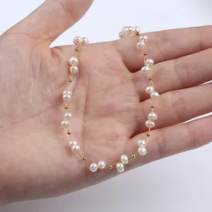 Zhuji Luxus für Frauen 4-5mm Reis Perle Armband Halskette Set