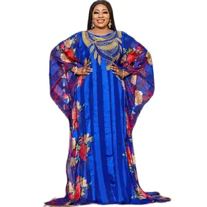 Top Fashion plus size dress for woman Chiffon printing best selling products in africa rhinestone two piece set