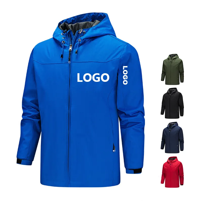 Custom LOGO Men's Jackets Hooded Waterproof Windbreaker Casual Coat Male Zipper Autumn Windbreaker Jackets