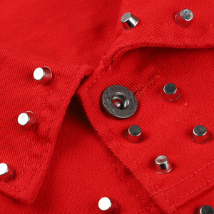 Custom Your Logo <strong>Red</strong> Rivet Letter Printing Oversized <strong>Denim</strong> <strong>Jacket</strong> Men - Product Image 6