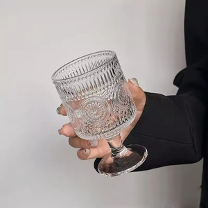 Vintage Embossed Floral Glass <b>Goblet</b> Clear and Colored <b>Wine</b> Glasses for Wedding Parties Elegant Drinkware - Product Image 2