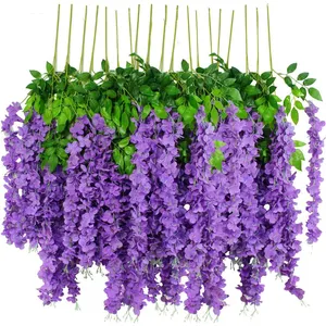 Bunga Wisteria Buatan Ungu Padat Palsu Wisteria Vine Ratta Gantung Garland Sutra Bunga Tali Rumah Pernikahan