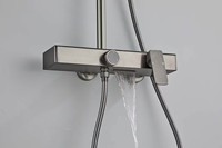 Ensemble de robinetterie de douche thermostatique à affichage numérique LED, finition brossée, jet de pluie massant, fonction pause, design moderne pour appartement et hôtel