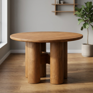 <b>Solid</b> Teak Durable <b>Dining</b> <b>Table</b> Four Cylindrical Pedestal Base Scandinavian Design Eco-Friendly Waterproof School Furniture - Product Image 4