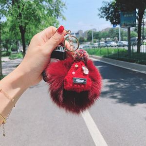 New Elegant Faux Fur Hairball <b>Key</b> <b>Chain</b> Cute Hat <b>Key</b> Ring Soft Fluffy Ball Purses Phone Charm - Product Image 4