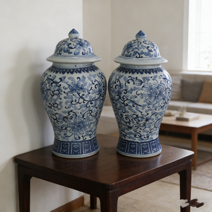 Pot à gingembre en céramique chinoise <span class=keywords><strong>traditionnel</strong></span> bleu et blanc, au motif floral intemporel qui ne se démode jamais - Product Image 1