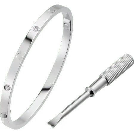 สร้อยข้อมือเงินประดับเพชร 4 เม็ด รุ่นแคบ