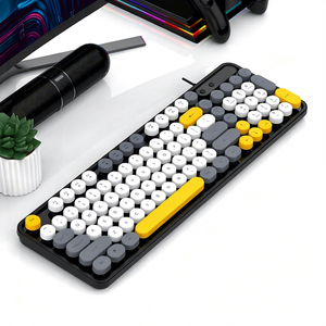 Cute Retro 104-Key Colorful Round Keycaps Wireless RF Combo Keyboard and <b>Mouse</b> Set with Ergonomic Design for Gaming - Product Image 1