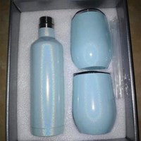500ml 750ml en acier inoxydable isolé sous vide paillettes 12oz gobelet de vin 3 ensembles en forme d'oeuf thermos paillettes vin coffrets cadeaux