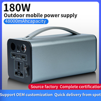 Station d'alimentation portable d'extérieur 150W 48000mAh 110V/220V Prise AC PD65W 2 ports USB-A Lampe de poche Charge d'ordinateur portable Métal