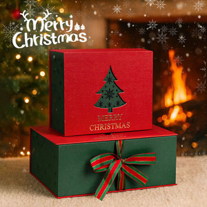 Christmas Gift <strong>Box</strong> Double Open Design <strong>Red</strong> Green Tree Pattern Luxury Hard Paperboard Holiday Present Packaging - Product Image 1