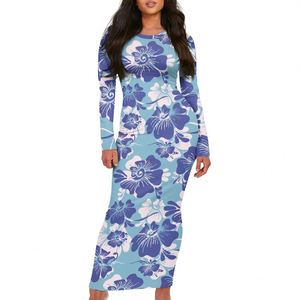 Dropshipping Vêtements Polynésien Tribal Print Bodycon Lady Dress Custom Plus Size Elegant Crew Neck Women's Long-Sleeve Dresses - Product Image 1