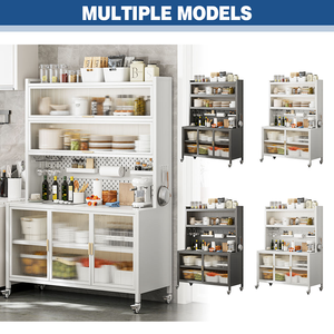Moderner Stehender Stahlschrank mit Schiebetüren, Rollen und Haken, Extra Große Kapazität für Topfaufbewahrung in Küche und Esszimmer - Product Image 1