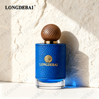 Flacon de parfum en cuir plissé personnalisé de luxe unique, 30 ml, 50 ml, 100 ml, flacons de parfum vides en verre rond avec bouchon en bois