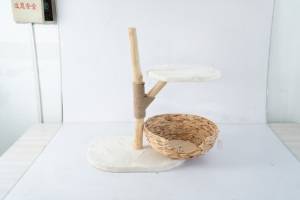 LM Holz-Katzenbaum Katzenmöbel Katzenhöhle Katzen-Spielbaum Haustier-Holzspielzeugbaum Handgefertigter Wasserhyazinthen-Haustierbaum mit Bett - Product Image 3