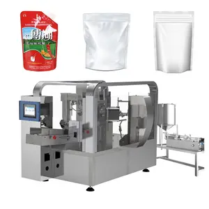 Rotary Automatic Stand Up Spout Bag Mineral Water Pouch Premade Stand Up Spout Bag Doybag Doypack Thick Liquid Packing Machine