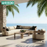 Ensemble de canapés d'extérieur en teck vieilli personnalisé, résistant à l'eau, pour villa, hôtel, patio, mobilier d'extérieur moderne, ensemble de canapés de jardin