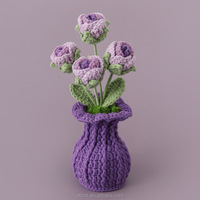 Décoration de bureau à domicile : Plante en pot artificielle en fil crocheté, rose tricotée à la main