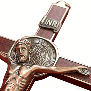 <span class=keywords><strong>Croix</strong></span> murale HT Saint Benoît, crucifix en bois et cuivre de 9,06 pouces, <span class=keywords><strong>croix</strong></span> catholique <span class=keywords><strong>INRI</strong></span> Jésus-<span class=keywords><strong>Christ</strong></span>, décoration murale pour la maison et l'église - Product Image 5