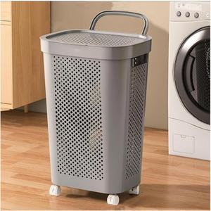 Cesto de Ropa Sucia con Ruedas y Tapa, Organizador de Ropa Grande para el Hogar, Cesta de Plástico para Lavandería, Producto en Oferta - Product Image 1