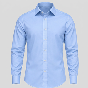 Chemise habillée homme bleu clair à manches longues la plus vendue, couleur unie, col rabattu, chemise formelle à manches complètes en popeline de coton OEM - Product Image 1