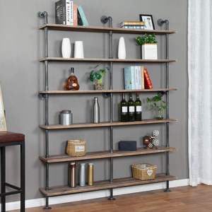 Industrial 6-Tiers Modern <strong>Ladder</strong> Shelf Bookcase Solid Wood Storage Shelf Display <strong>Shelving</strong> - Product Image 1