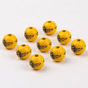Cuentas de madera con diseño de abeja, redondas, amarillas, de 10 mm, suministros para manualidades, cuentas dispersas, decoraciones DIY - Product Image 2