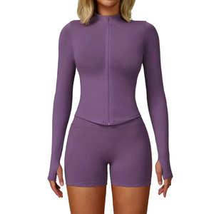Fermeture éclair avant vestes serrées Yoga costume minceur Sport <span class=keywords><strong>tenue</strong></span> femmes 3 pièces <span class=keywords><strong>course</strong></span> exercice Fitness Yoga ensembles - Product Image 4