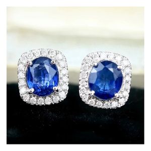 Boucles d'oreilles clous Xinfly en or blanc 18 carats avec saphir bleu 1 carat et diamant naturel 0,16 carat pour femme - Prix de gros - Product Image 1