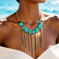 Collier ras du cou tendance 2027 pour femme, style bohème, avec pierres irrégulières turquoise et pampilles, chaîne bicolore