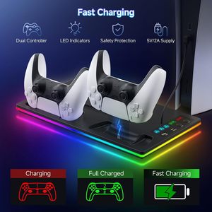 Base de Carga con Ventilador de Refrigeración RGB de Alta Calidad y Colorido para Consola <span class=keywords><strong>PS5</strong></span> / Slim / Pro, con Soporte para Dos Controles - Product Image 2