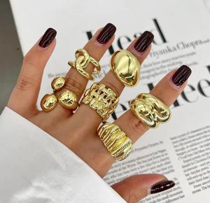 Rame all'ingrosso con 18K oro placcato anelli di zirconi cubici regolabile aperto lucido CZ <span class=keywords><strong>zircone</strong></span> pietra pavimentato eternità fede di nozze Rin - Product Image 1