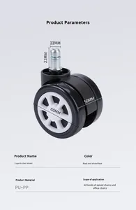 Ruota Girevole in Plastica PU da 2 Pollici per Sedia, Design Contemporaneo per Mobili da Camera, Capacità di Carico 60kg, Cuscinetto a Sfera di Precisione - Product Image 6