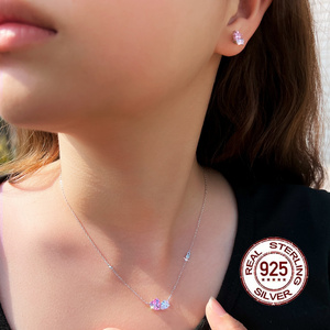 S925 gioielli in <span class=keywords><strong>argento</strong></span> Sterling trasparente zircone rosa bella collana orecchino a goccia con cuore per donna regalo di nozze - Product Image 5