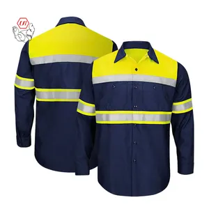 Hi Vis chemise de travail avec ruban réfléchissant perceuse à coton chemise de sécurité uniforme de sécurité des mineurs