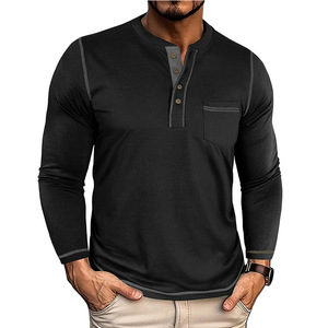 Camiseta de Manga Larga para Hombre, Estilo Europeo Americano, Vintage, con Bolsillo, de Algodón Transpirable que Absorbe la Humedad, para Otoño e Invierno - Product Image 5