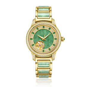 Montre analogique pour couple avec cadran en jade creux, bracelet en acier inoxydable, étanche, design mécanique, largeur de bracelet 22 mm - Product Image 3