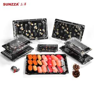 Sunzza Wholesale over size disposable plastic take out to go Food Grade Sushi Packaging Box tray plate packaging for sushi
