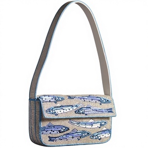 Sac à main carré pour femme, fait main, orné de pierres, perles scintillantes de haute qualité, tendance et portable - Product Image 1