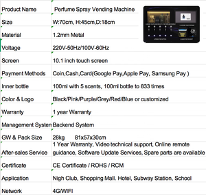Distributeur <span class=keywords><strong>de</strong></span> parfum intelligent à succès en France – Machine <span class=keywords><strong>de</strong></span> vente automatique <span class=keywords><strong>de</strong></span> Cologne avec vaporisateur <span class=keywords><strong>de</strong></span> parfum, capacité 5x100 ml - Product Image 6